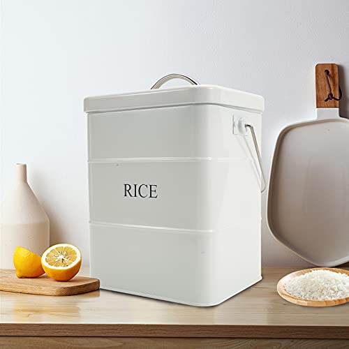 Xbopetda Metal Rice Storage Box, Square Rice Container with Lid and handle, Sealed Food Storage Bin for Kitchen, Countertop Organizer Jar for Rice Flour Soybean Grain Cereal-White - Image 4