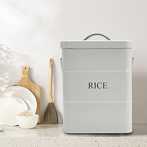 Xbopetda Metal Rice Storage Box, Square Rice Container with Lid and handle, Sealed Food Storage Bin for Kitchen, Countertop Organizer Jar for Rice Flour Soybean Grain Cereal-White - Image 3