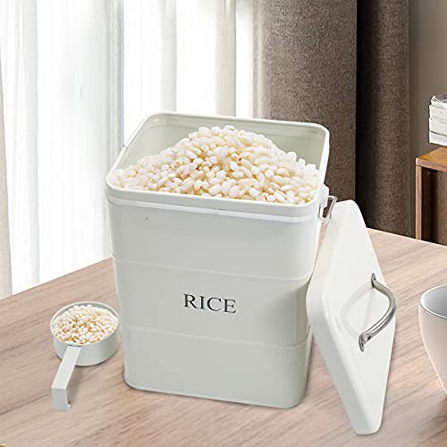 Xbopetda Metal Rice Storage Box, Square Rice Container with Lid and handle, Sealed Food Storage Bin for Kitchen, Countertop Organizer Jar for Rice Flour Soybean Grain Cereal-White - Image 5