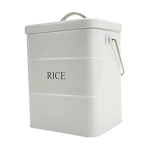 Xbopetda Metal Rice Storage Box, Square Rice Container with Lid and handle, Sealed Food Storage Bin for Kitchen, Countertop Organizer Jar for Rice Flour Soybean Grain Cereal-White - Image 1