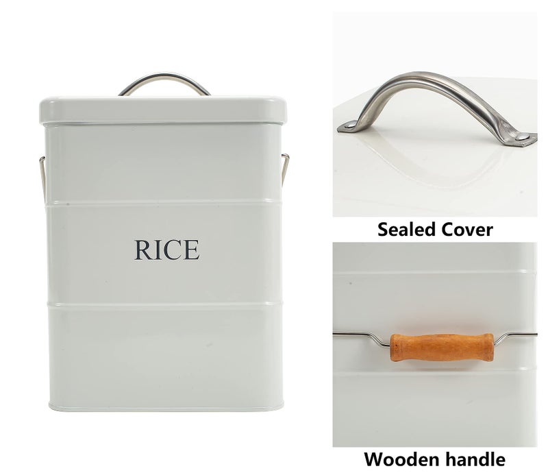 Xbopetda Metal Rice Storage Box, Square Rice Container with Lid and handle, Sealed Food Storage Bin for Kitchen, Countertop Organizer Jar for Rice Flour Soybean Grain Cereal-White - Image 2