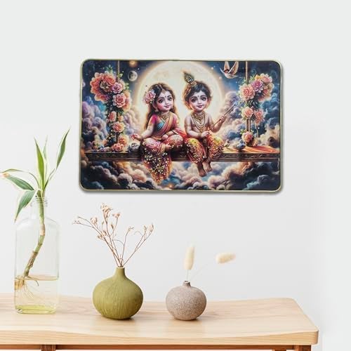 Masstone Radha Krishna Crystal Embedded High Gloss Wall Painting, Golden Slim Frame, 45x30 Cm Wall Art for Living Room, Bedroom, Office & Home Décor (CRG53) - Image 3