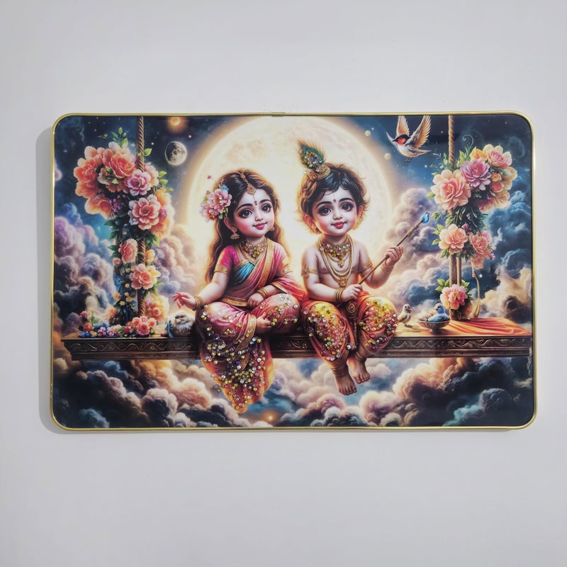 Masstone Radha Krishna Crystal Embedded High Gloss Wall Painting, Golden Slim Frame, 45x30 Cm Wall Art for Living Room, Bedroom, Office & Home Décor (CRG53) - Image 5