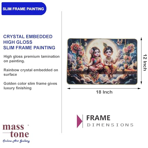 Masstone Radha Krishna Crystal Embedded High Gloss Wall Painting, Golden Slim Frame, 45x30 Cm Wall Art for Living Room, Bedroom, Office & Home Décor (CRG53) - Image 2