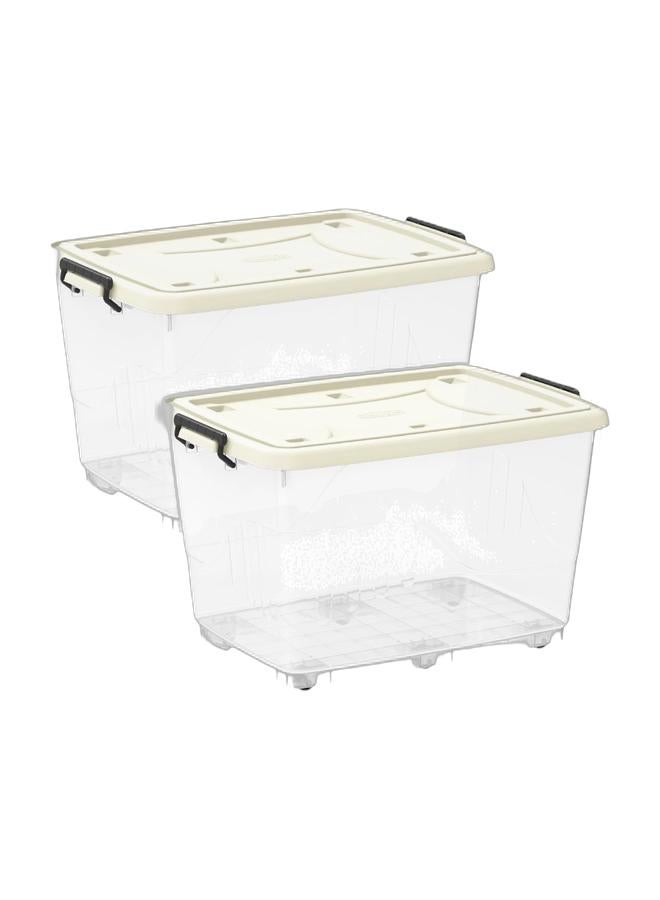 Cosmoplast صندوق تخزين بلاستيكي شفاف سعة 82 لتر مع عجلات وغطاء قابل للقفل (عبوة من 2) - Image 1