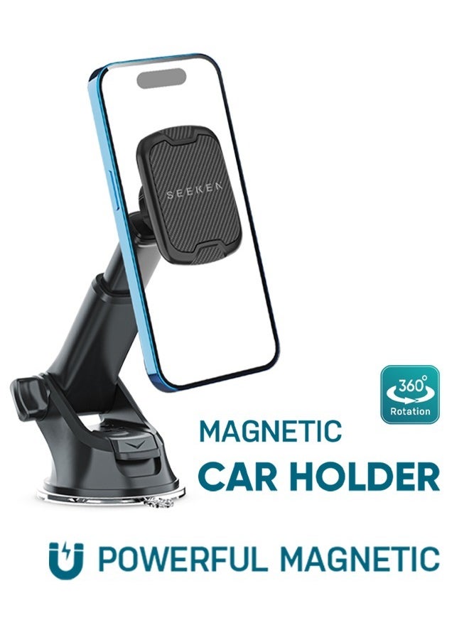 Seeken - SEEKEN Car Phone Holder for Dashboard/Windshield - Black | Vehicle Mount | Hands-Free | Magnetic Holder | Fast Charging | Premium Design | High-Quality. - Image 1