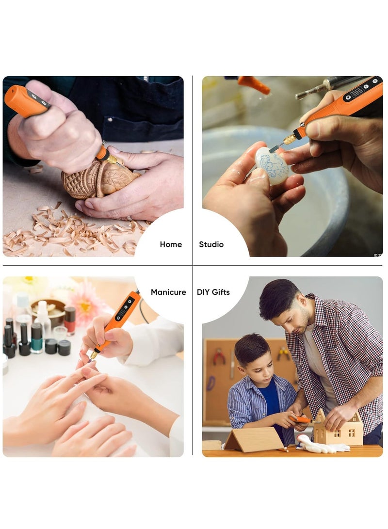طقم أدوات دوارة، أدوات دوارة صغيرة لاسلكية 5 سرعات قابلة للتعديل وكابل شحن USB، 3.7 فولت مع 45 قطعة ملحقات للتقطيع، الثقب، الصنفرة، النقش، التلميع والحرف اليدوية باللون البرتقالي  - Image 4