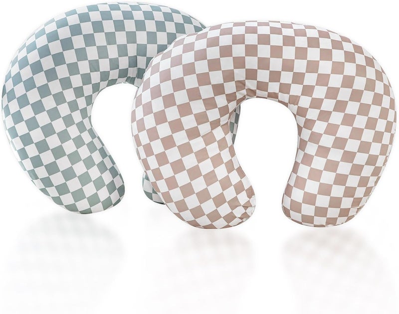 DILIMI 2 Pack Nursing Pillow Covers - Green and Brown Checkered - Image 1
