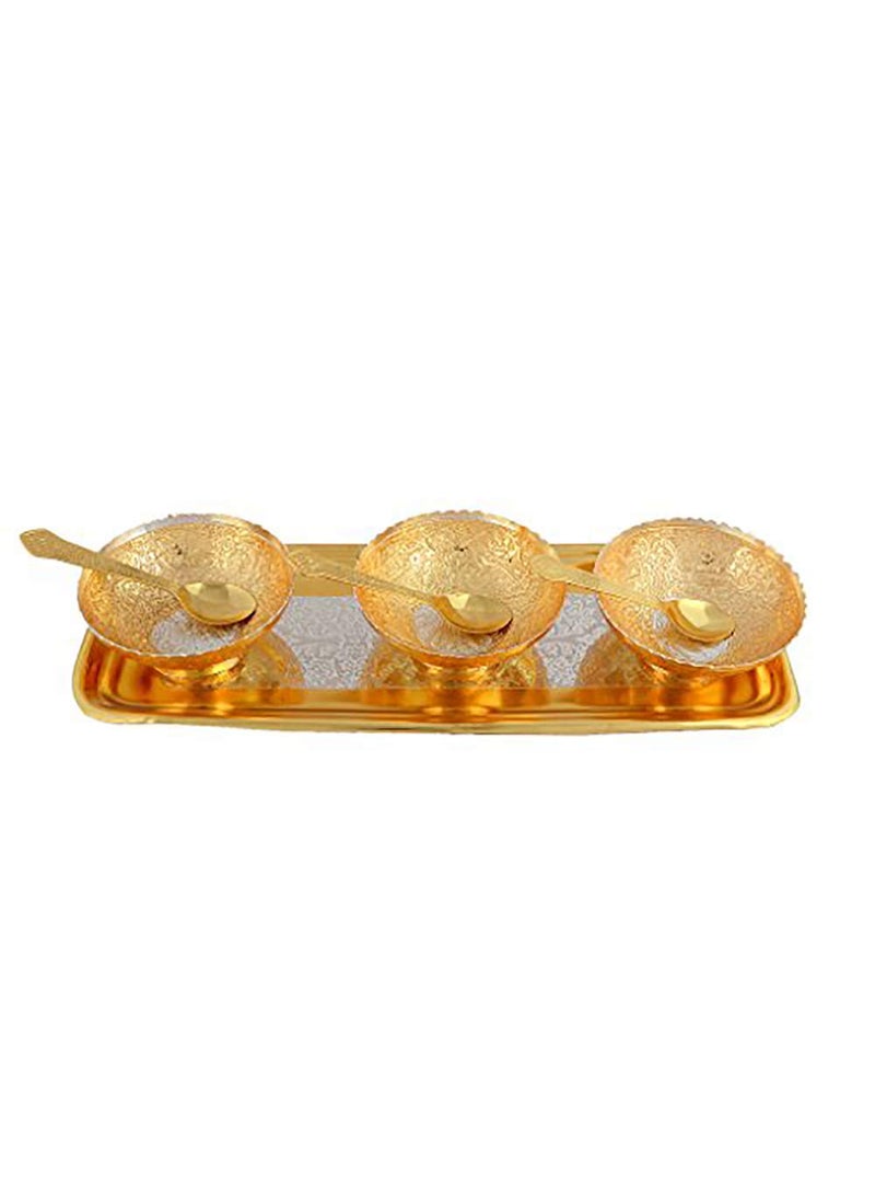 AC ANAND CRAFTS AC ANAND CRAFTS Silver and Gold Plated Brass Bowl and Spoon with Tray for Best for Gifting Anniversory Return Gift Diwali New Year Christmas  - Image 2