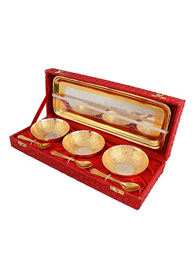 AC ANAND CRAFTS AC ANAND CRAFTS Silver and Gold Plated Brass Bowl and Spoon with Tray for Best for Gifting Anniversory Return Gift Diwali New Year Christmas  - Image 1