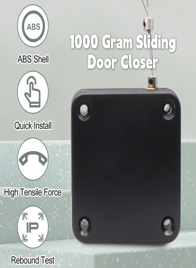 vibedor 2 Packs Automatic Door Closer, Punch-Free Sliding Door Closer Steel Pull Cord Multifunctional Drawstring Auto Closers for Bathroom, Bedroom, Residential(Black, 1000N) - Image 4