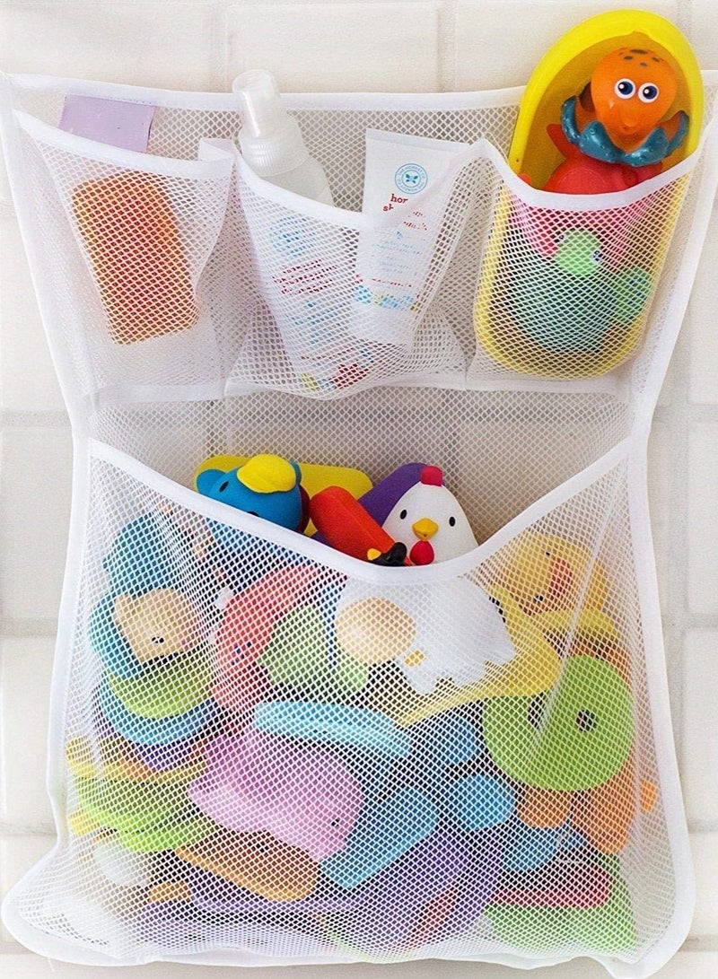Bath Toy Organizer - Xl Baby Bath Toys Bin with 3 Extra Pockets for Soaps & Shampoos Mold Resistant Quick Dry Mesh - Image 2