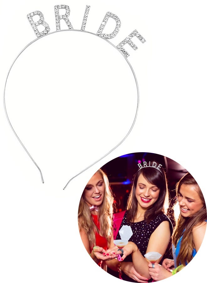 Silver Rhinestone Bride Headband Bachelorette Party Accessories for Bride to Be Gifts for Her Bridal Shower Gifts for Brides Headpiece for Wedding Hair Band for Brides - Image 1