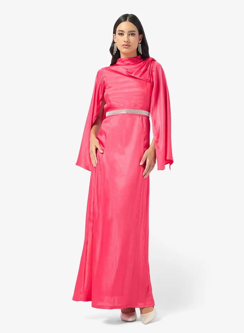 High Neck Belted Maxi Dress