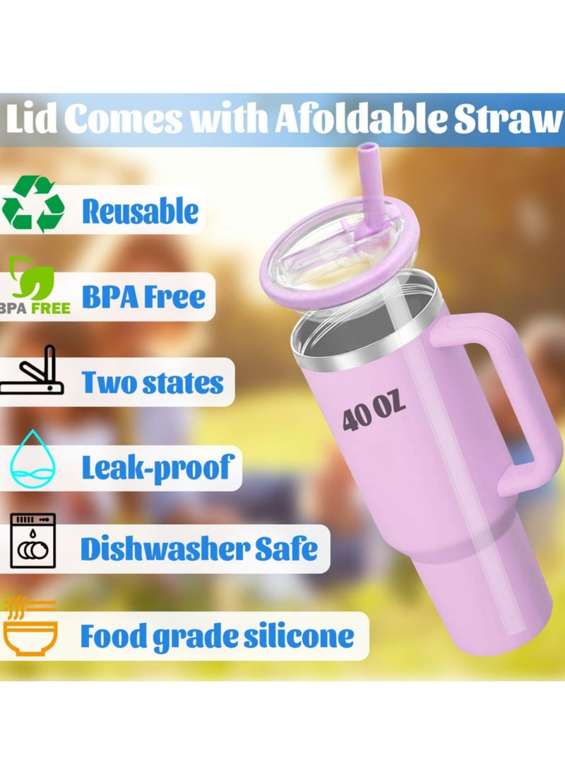 Generic - 40 OZ Tumbler Flip Straw Lid Replacement Fit for Stanley Quencher Tumbler, 2 PCS Spill Proof and Leak Resistant Tumbler Lids Compatible with Stanley Cup Accessories - Pink - Image 1