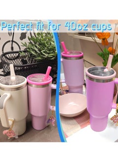 Generic 40 OZ Tumbler Flip Straw Lid Replacement Fit for Stanley Quencher Tumbler, 2 PCS Spill Proof and Leak Resistant Tumbler Lids Compatible with Stanley Cup Accessories - Pink  - Image 4