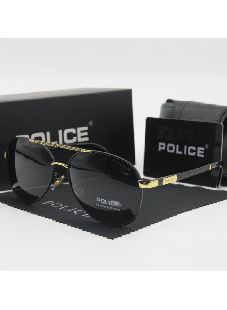 POLICE Men Driving Polarized Sunglasses with UV 400 Protection Sun Glasses Black Gold  - Image 1