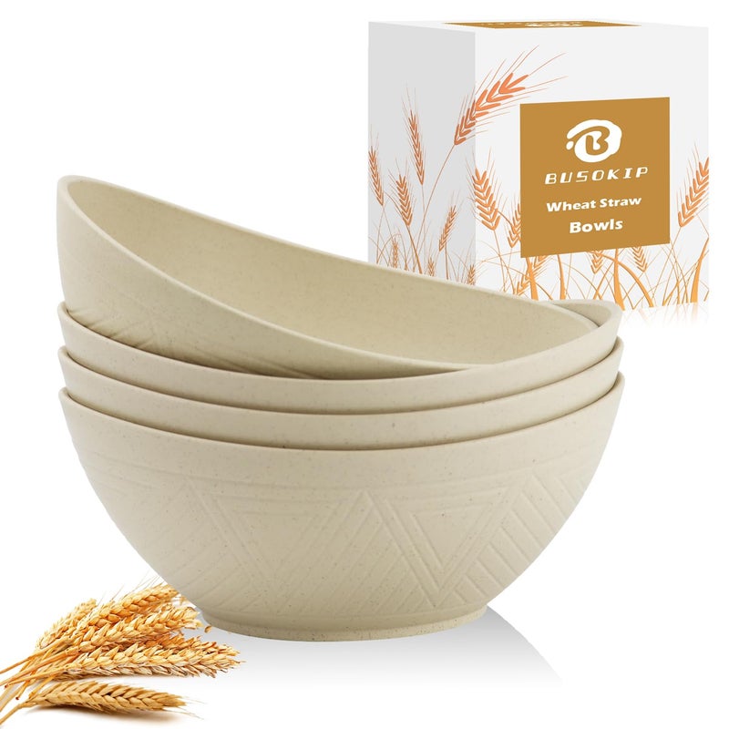 BUSOKIP Large Bowls 65 OZ, Wheat Straw Bowls Set of 4, Unbreakable Salad Bowl, Microwave & Dishwasher Safe Big Bowl, Kitchen Serving Bowl for Salad, Cereal, Soup and Oatmeal (Beige) - Image 1