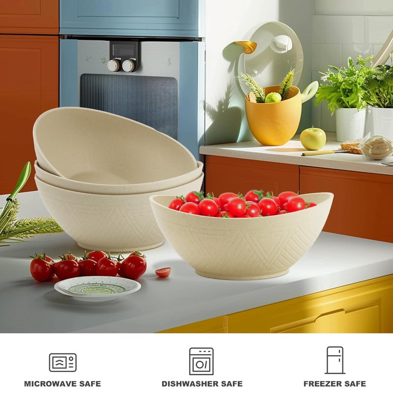 BUSOKIP Large Bowls 65 OZ, Wheat Straw Bowls Set of 4, Unbreakable Salad Bowl, Microwave & Dishwasher Safe Big Bowl, Kitchen Serving Bowl for Salad, Cereal, Soup and Oatmeal (Beige) - Image 5