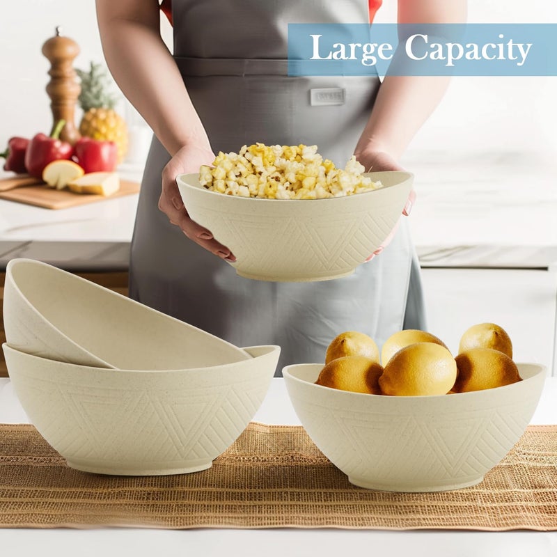 BUSOKIP Large Bowls 65 OZ, Wheat Straw Bowls Set of 4, Unbreakable Salad Bowl, Microwave & Dishwasher Safe Big Bowl, Kitchen Serving Bowl for Salad, Cereal, Soup and Oatmeal (Beige) - Image 3