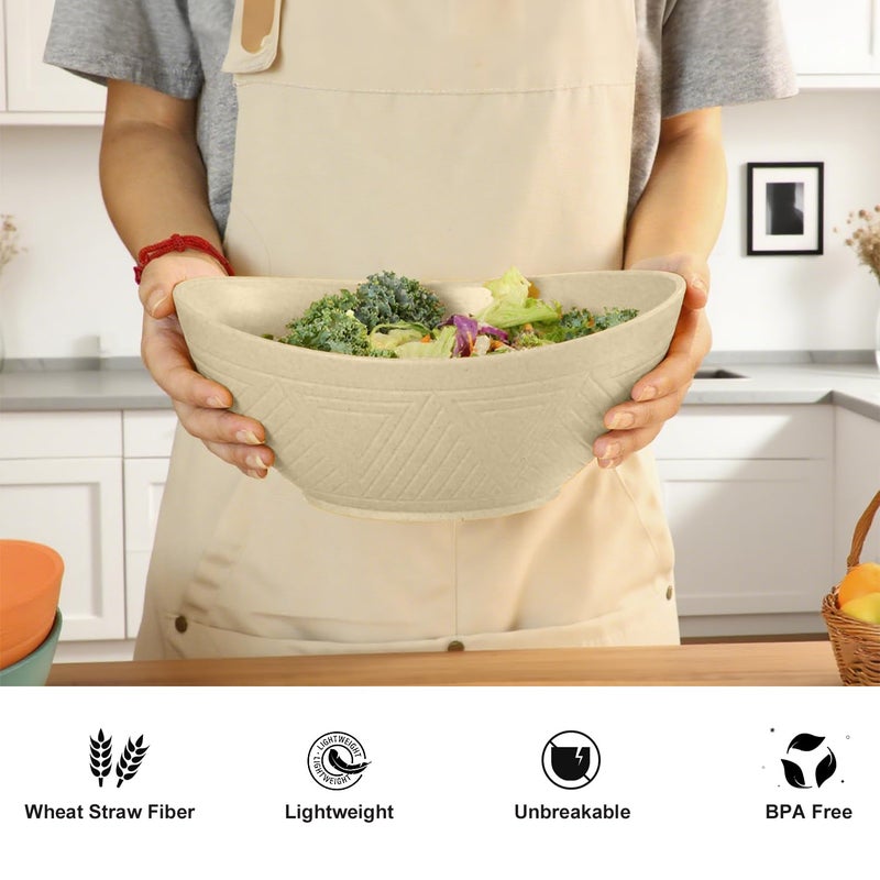 BUSOKIP Large Bowls 65 OZ, Wheat Straw Bowls Set of 4, Unbreakable Salad Bowl, Microwave & Dishwasher Safe Big Bowl, Kitchen Serving Bowl for Salad, Cereal, Soup and Oatmeal (Beige) - Image 4