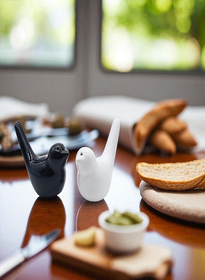 AABCO Ceramic Salt and Pepper Shaker Bird Shape Salt and Pepper Shaker Set, Kitchen Tableware/Namak Dani Set of 2 / Stylish Black & White Seasoning Shakers - Image 1