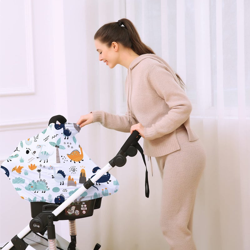 Hicoco Multi-use Carseat Canopy Cover - Breathable Breastfeeding Covers, Car Seat Covers for Babies, Stroller Canopy Cover (Cute Dinosaur) - Image 3