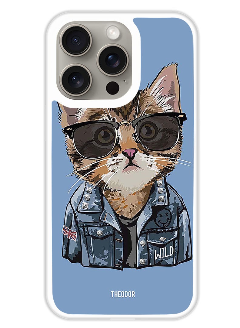 Theodor Protective Case Cover For APPLE IPHONE 15 Pro Max Swag Cat (White Bumper) - Image 1