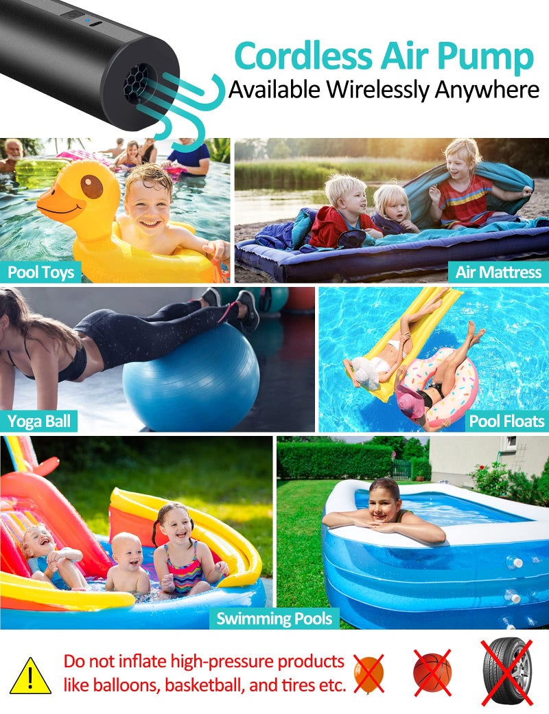 LIBERRWAY Electric Air Pump for Inflatables- 2000mAH Rechargeable Battery Powered Air Mattress Pump- Cordless Portable Air Pump, Quick-Fill Inflator Pump for Camping Air Mattress Bed, Pool Floats Toys, Boats - Image 5