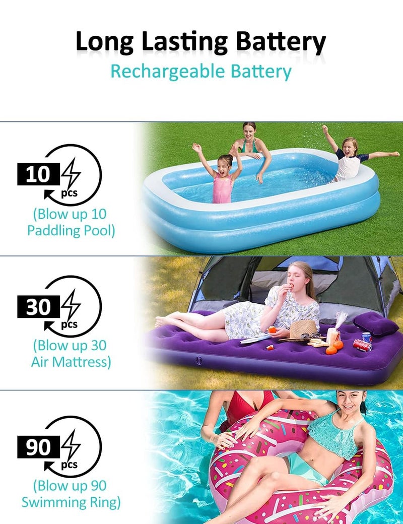 LIBERRWAY Electric Air Pump for Inflatables- 2000mAH Rechargeable Battery Powered Air Mattress Pump- Cordless Portable Air Pump, Quick-Fill Inflator Pump for Camping Air Mattress Bed, Pool Floats Toys, Boats - Image 3
