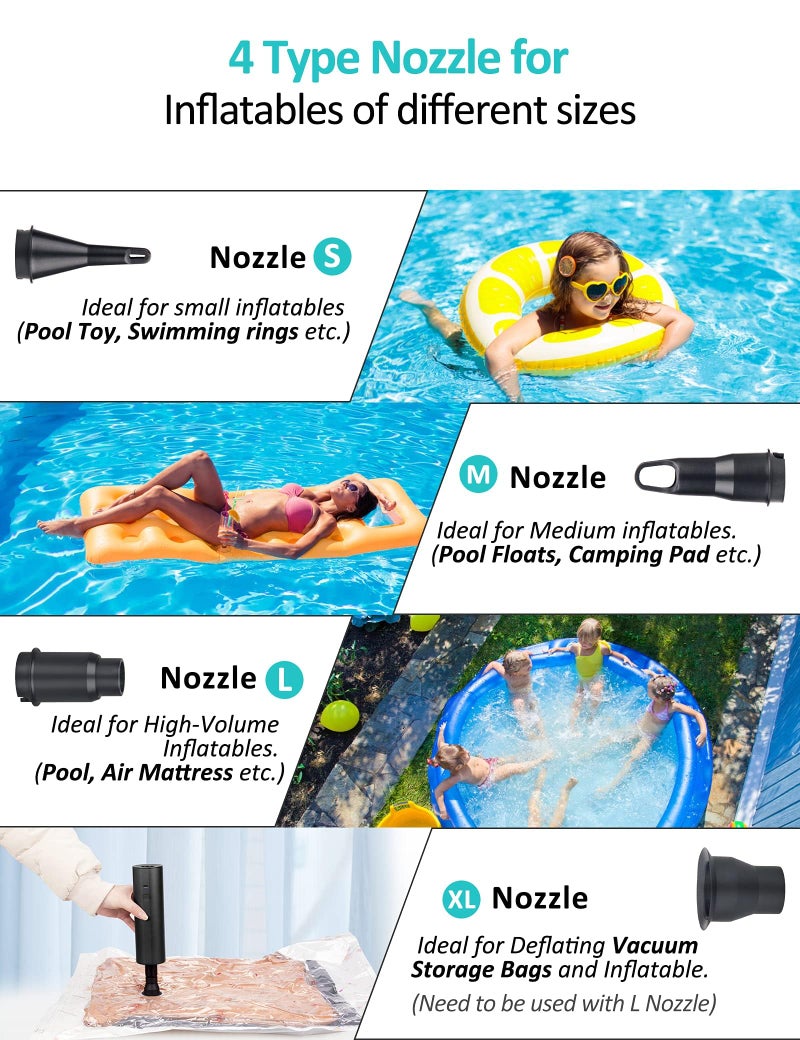 LIBERRWAY Electric Air Pump for Inflatables- 2000mAH Rechargeable Battery Powered Air Mattress Pump- Cordless Portable Air Pump, Quick-Fill Inflator Pump for Camping Air Mattress Bed, Pool Floats Toys, Boats - Image 4