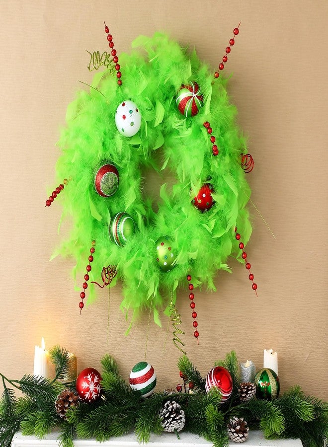 Daifunli 15.75 Inch Lime Green Christmas Door Wreath Christmas Front Door Decoration Plush Wreath with Balls Ornaments Plush Artificial Garland for Living Room Wall Window Hanging Decor - Image 1