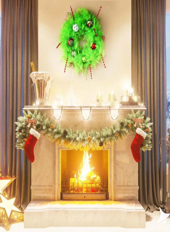 Daifunli 15.75 Inch Lime Green Christmas Door Wreath Christmas Front Door Decoration Plush Wreath with Balls Ornaments Plush Artificial Garland for Living Room Wall Window Hanging Decor - Image 5
