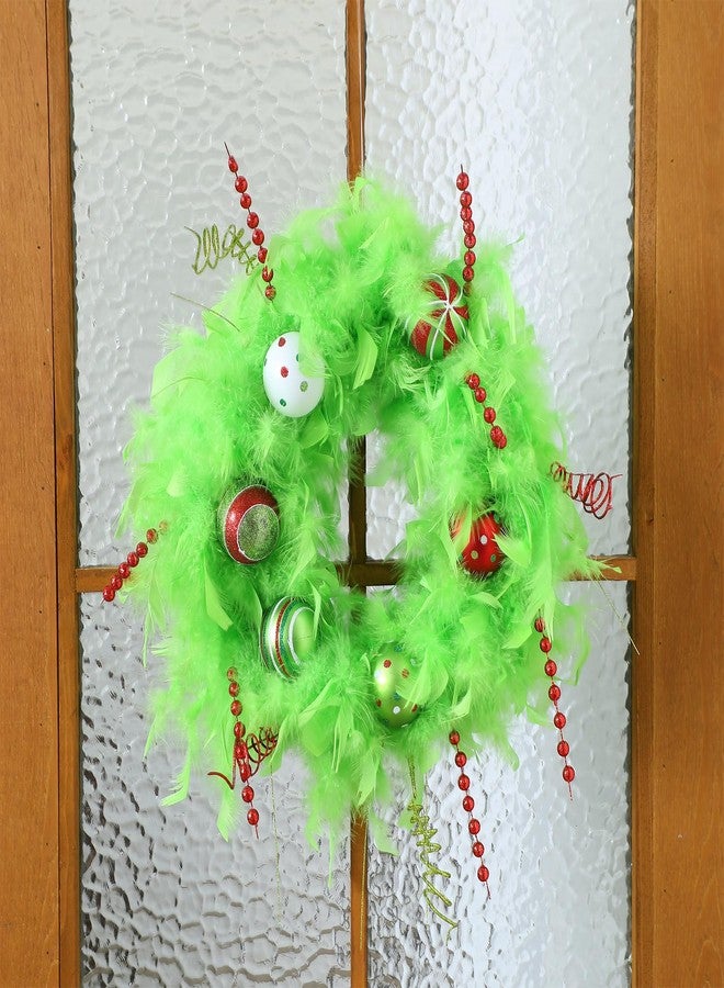 Daifunli 15.75 Inch Lime Green Christmas Door Wreath Christmas Front Door Decoration Plush Wreath with Balls Ornaments Plush Artificial Garland for Living Room Wall Window Hanging Decor - Image 4