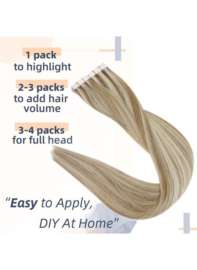 RUNATURE Blonde Tape ins Human Hair Extensions 18 Inch Long Tape in Remy Hair Extensions Ash Brown Highlight Platinum Blonde Tape on Hair Extensions Skin Weft Blonde Hair Extensions 50g/20pcs  - Image 4