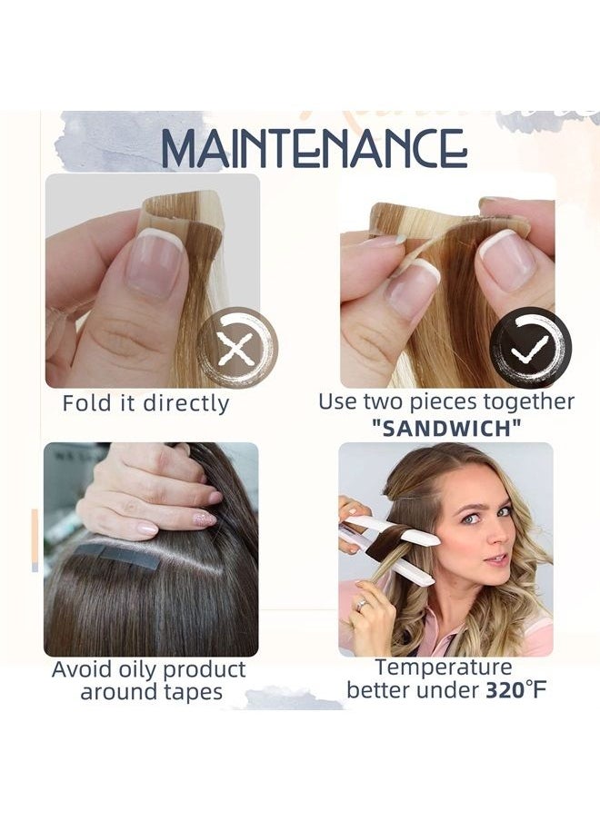 RUNATURE Blonde Tape ins Human Hair Extensions 18 Inch Long Tape in Remy Hair Extensions Ash Brown Highlight Platinum Blonde Tape on Hair Extensions Skin Weft Blonde Hair Extensions 50g/20pcs  - Image 5