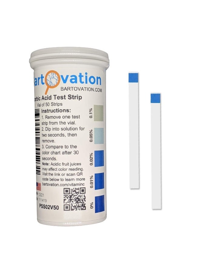 Bartovation Ascorbic Acid Vitamin C Food Test Strips, 0.01 To 0.1% [Vial Of 50 Strips] - Image 1
