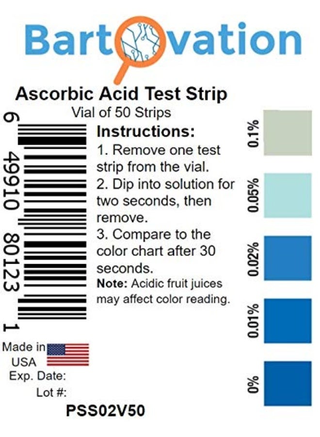 Bartovation Ascorbic Acid Vitamin C Food Test Strips, 0.01 To 0.1% [Vial Of 50 Strips] - Image 4