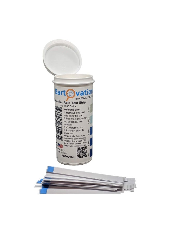 Bartovation Ascorbic Acid Vitamin C Food Test Strips, 0.01 To 0.1% [Vial Of 50 Strips] - Image 2