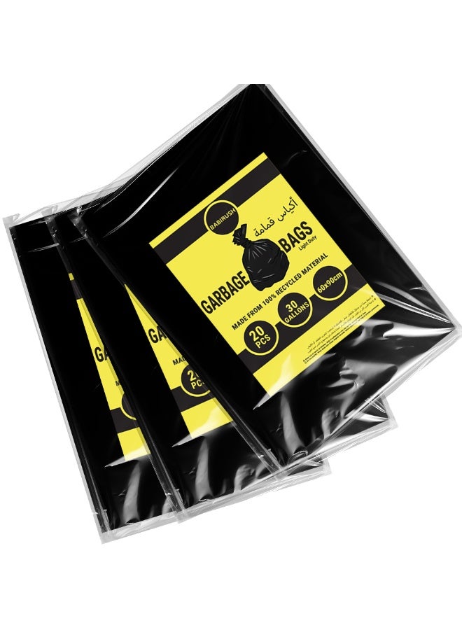 60pcs Garbage Bags Pack (20pcs x 3) 60x90cm 30 Gallon Light Duty Trash Waste Bin Liner Disposable Plastic Bag for Kitchen, Home, Office, Commercial Use - Image 1