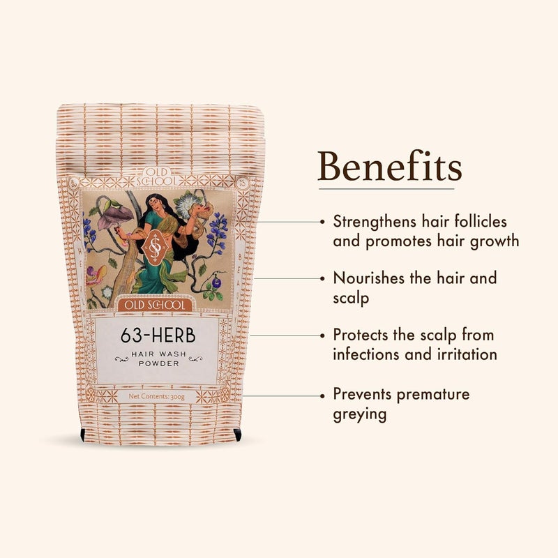 Old School Rituals 63Herb Hair Wash Powder Natural Shampoo Powder with 35 Dry Herbs 28 Fresh Herbs Gentle Cleansing for Strong Healthy Hair AntiDandruff Shampoo Powder for Hair Fall Control Growth 300g - Image 3
