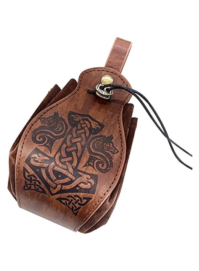 Medieval Faux Leather Pouch, Portable Drawstring Purse, Vintage Belt Pouch Dice Bag For LARP Ren Faire  - Image 1