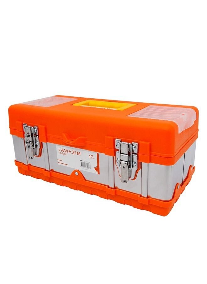LAWAZIM Plastic & Aluminum Tool box -17inch- Storage Solution Organizer with Compartments on the Lid and Secure Lockable Latch - for Workshop and Household Essentials Hand Tools Equipment DIY Supplies  - Image 1