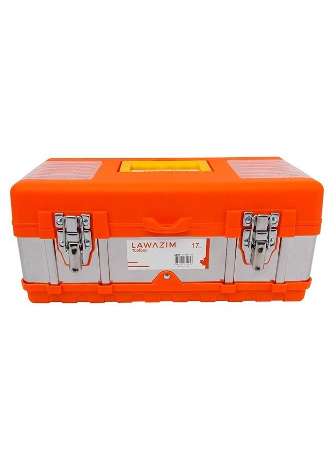 LAWAZIM Plastic & Aluminum Tool box -17inch- Storage Solution Organizer with Compartments on the Lid and Secure Lockable Latch - for Workshop and Household Essentials Hand Tools Equipment DIY Supplies  - Image 2
