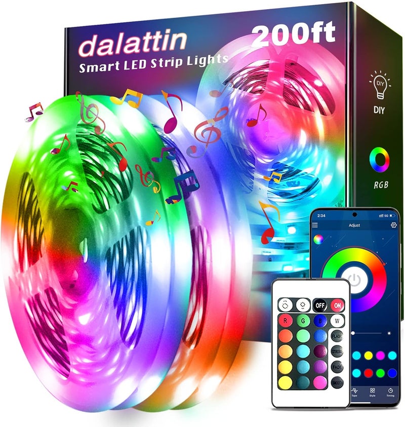dalattin Led Lights for Bedroom 200ft, Smart Led Strip Lights with App Control Remote, RGB LED Light Strips, 24V Led Strip Lights for Room Decoration Party, Festival Decor(2 Rolls of 100ft) - Image 1