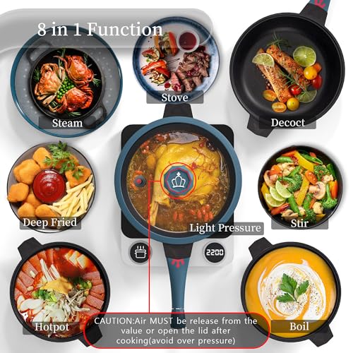 TIBORANG 8 in 1 Multipurpose 11 Inch 5 Quart Heat Indicator Nonstick Deep Frying Pan with Glass Lid,Steamed Grid,PFOA-Free,Dishwasher&Oven Safe,Works with All Stovetops (Dark Teal) - Image 2