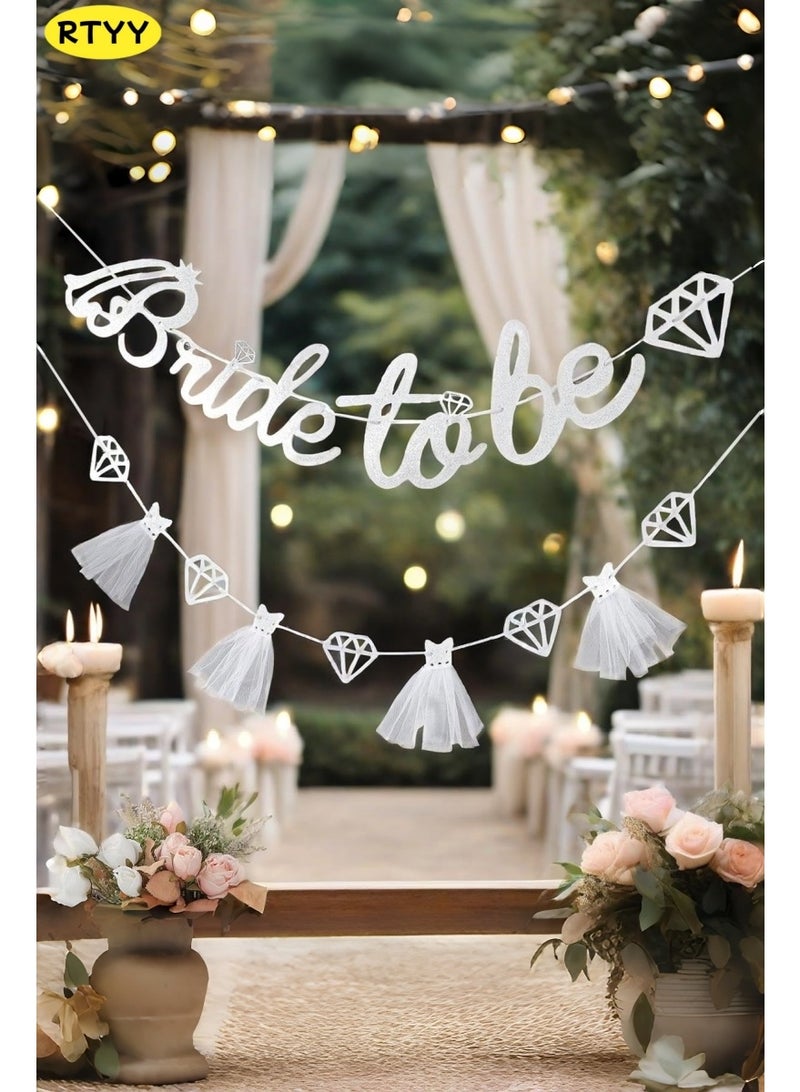 RTYY Bridal Shower Banner Set，Bridal and bachelorette party decorations, Weeding Banner，Bride to Be Banner Sign Glitter Paper 3D Wedding Dress Diamond Bride Garland Bunting Hen Party BannerFor Bridal Shower Wedding Engagement Bachelorette Hen Party Decorations Supplies（Silver） - Image 4