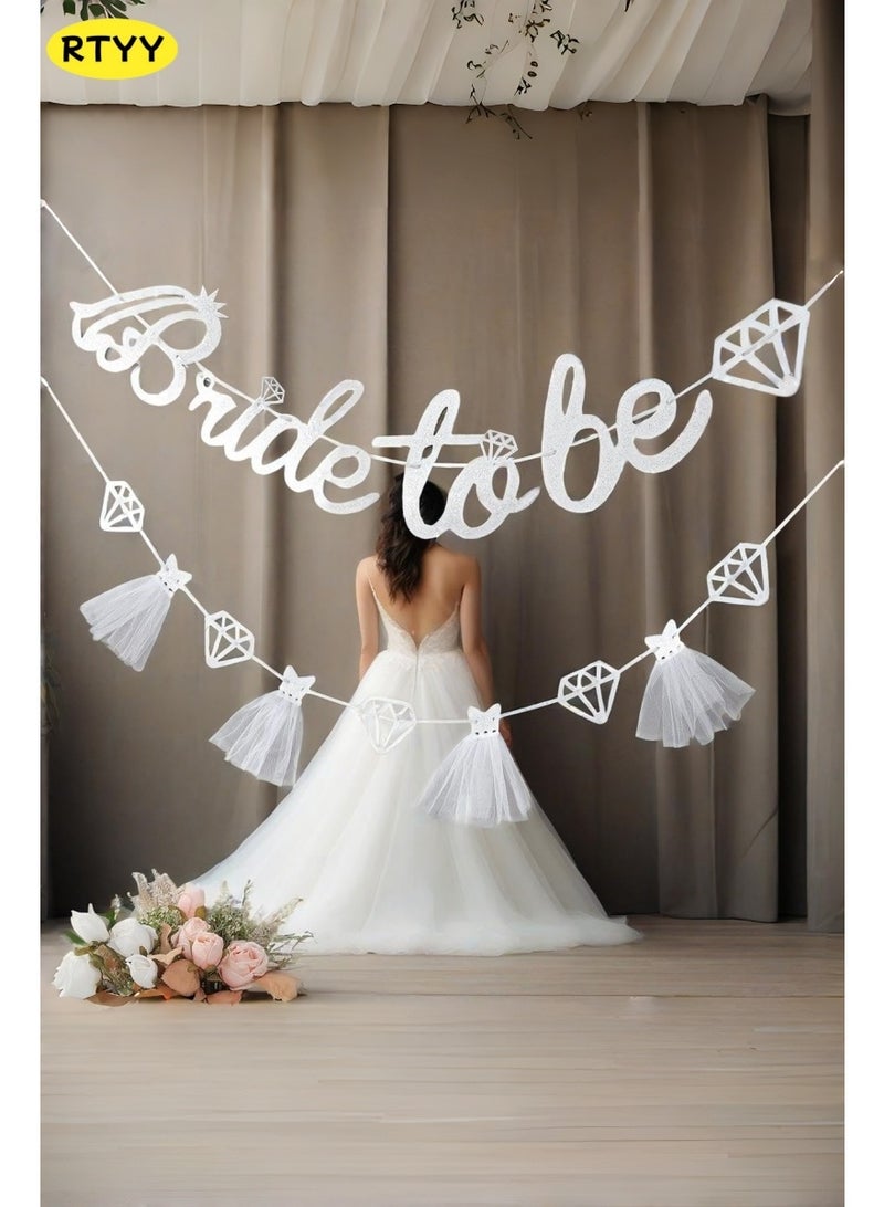 RTYY Bridal Shower Banner Set，Bridal and bachelorette party decorations, Weeding Banner，Bride to Be Banner Sign Glitter Paper 3D Wedding Dress Diamond Bride Garland Bunting Hen Party BannerFor Bridal Shower Wedding Engagement Bachelorette Hen Party Decorations Supplies（Silver） - Image 3