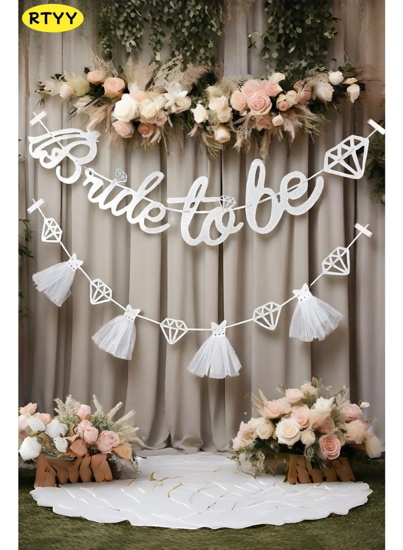 RTYY Bridal Shower Banner Set，Bridal and bachelorette party decorations, Weeding Banner，Bride to Be Banner Sign Glitter Paper 3D Wedding Dress Diamond Bride Garland Bunting Hen Party BannerFor Bridal Shower Wedding Engagement Bachelorette Hen Party Decorations Supplies（Silver） - Image 2