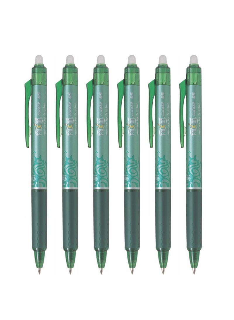 PILOT 6-Piece Frixion Clicker Erasable Ball Pen 0.5mm Tip Green Ink - Image 1